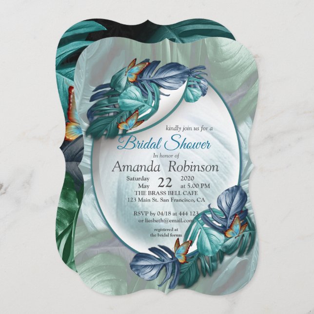 Butterflies of Paradise/Tropical Turquoise Splash Invitation (Front/Back)