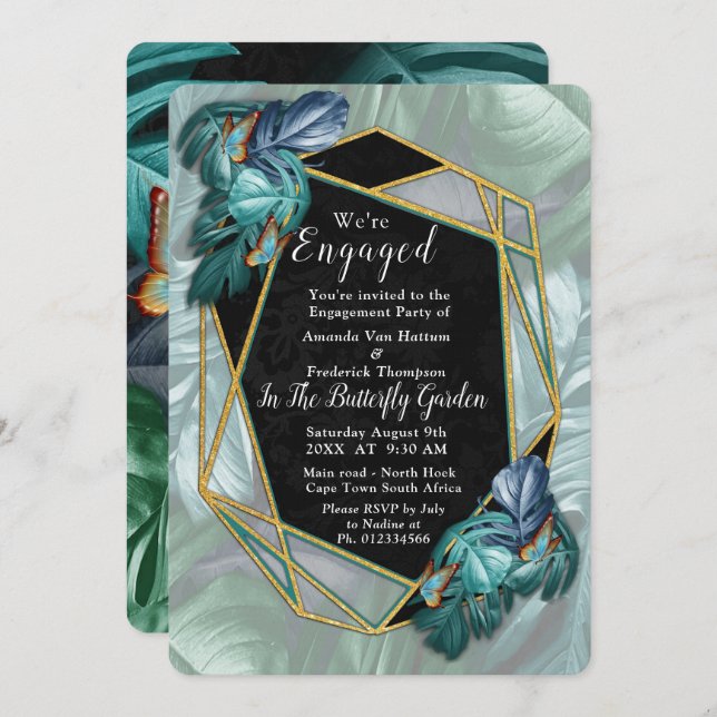Butterflies of Paradise/Tropical Turquoise Splash Invitation (Front/Back)