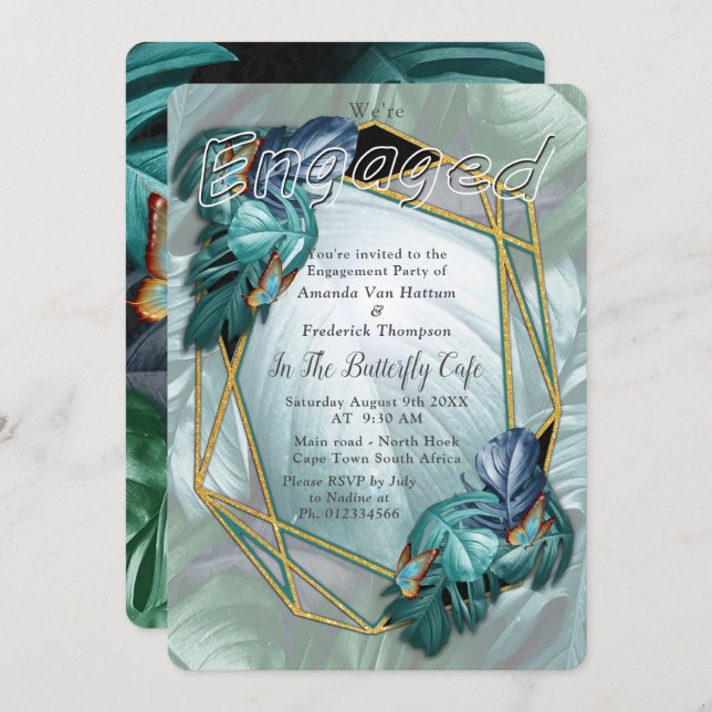 Butterflies of Paradise/Tropical Turquoise Splash Invitation (Front/Back)