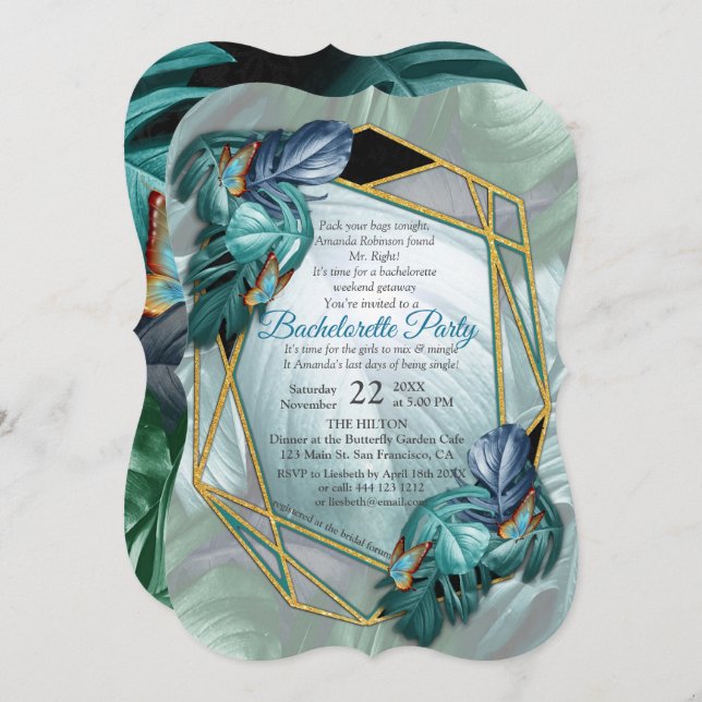 Butterflies of Paradise/Tropical Turquoise Splash Invitation (Front/Back)
