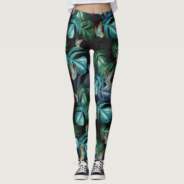 Butterflies of Paradise/Tropical Turquoise Splash Leggings (Front)