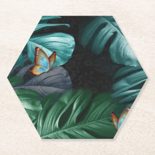 Butterflies of Paradise/Tropical Turquoise Splash Paper Coaster