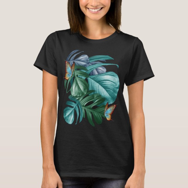 Butterflies of Paradise Tropical Turquoise Splash T-Shirt (Front)