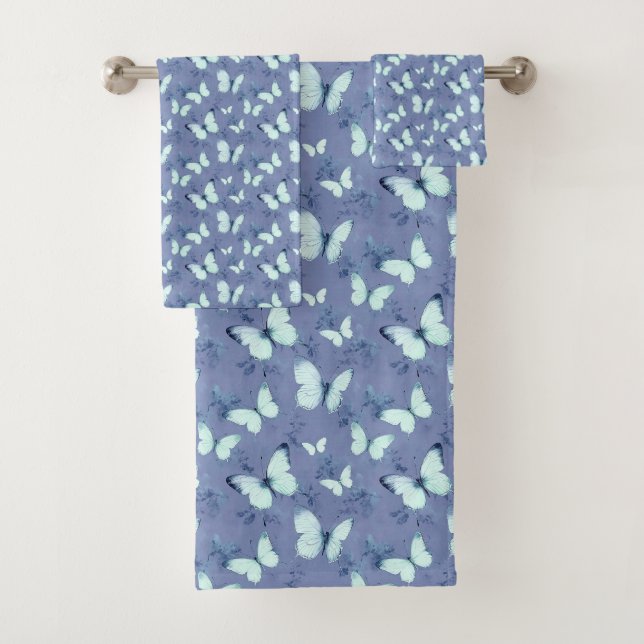 Butterflies on Blue Bath Towel Set (Insitu)