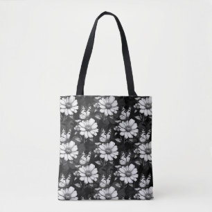 Butterflies On Flower Pattern Design Black Tote Bag