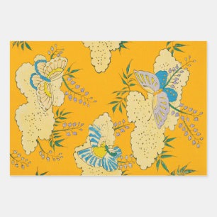 Butterflies on Flowers Vintage Japanese Print Wrapping Paper Sheet