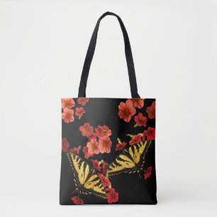 Butterflies on Garden Flowers Floral Tote Bag