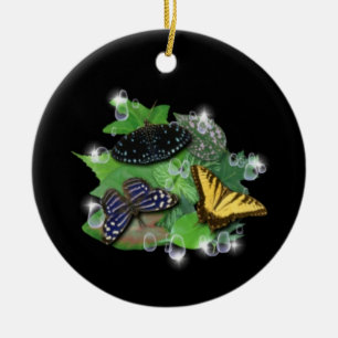 Butterflies on Leaves Ceramic Tree Decoration