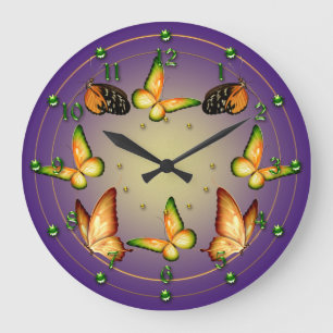 Butterflies on Purple Large Clock