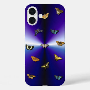 Butterflies on purple rainbow iPhone 16 plus case