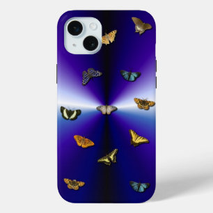 Butterflies on purple rainbow iPhone 15 mini case