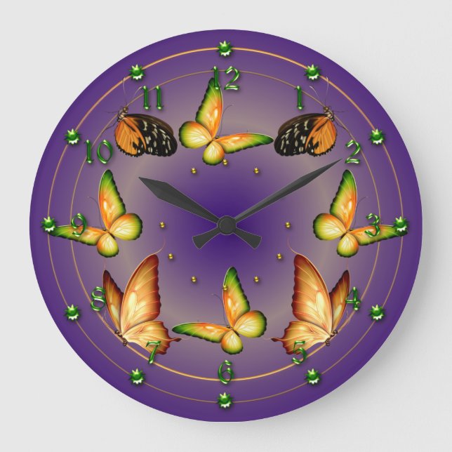 Butterflies on Rich Purple Large Clock (Front)