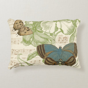 Butterflies on Sheet Music with Floral Design Decorative Cushion