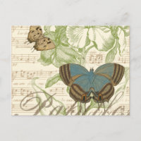 Butterflies on Sheet Music with Floral Design