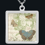 Butterflies on Sheet Music with Floral Design Silver Plated Necklace<br><div class="desc">A green floral design and sheet music serves as the background to a trio of butterflies in this piece by Vision Studio. The French word for butterfly, papillon, is emblazoned at the bottom of the piece as well. If you have a strong love of butterflies, nature, or just like surrounding...</div>