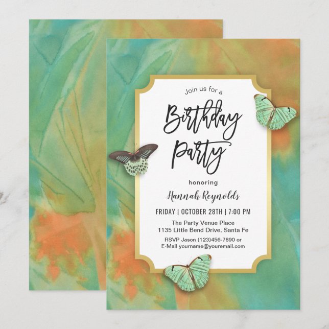 Butterflies on Southwest Colours Birthday Party Invitation (Front/Back)