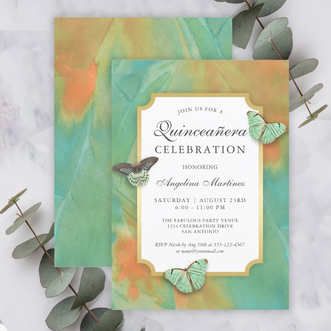Butterflies on Southwest Colours Quinceanera Invitation (Creator Uploaded)