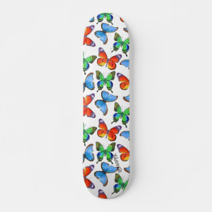 Butterflies on White & Name or Text Skateboard