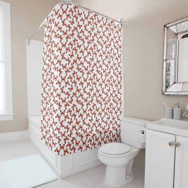 Butterflies Orange Pink and Black Pattern Shower Curtain (In Situ)