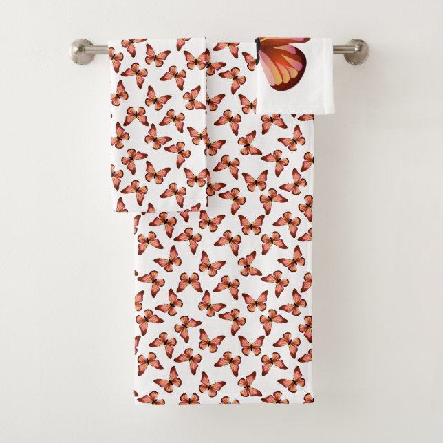 Butterflies Orange Pink Black Pattern Bath Towel Set (Insitu)