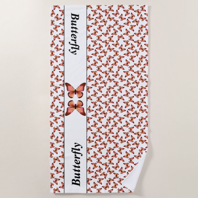 Butterflies Orange Pink Black Pattern Beach Towel (Front)
