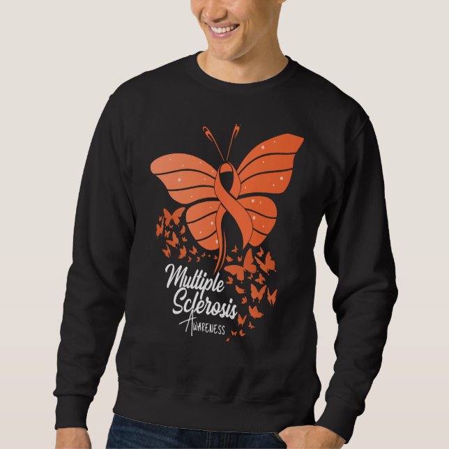 Butterflies & Orange Ribbon Multiple Sclerosis Awa Sweatshirt (Front)