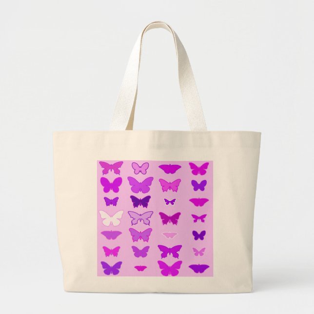 Butterflies, orchid, violet and magenta large tote bag (Front)