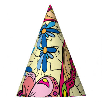 Butterflies Over Flowers Meadow View Party Hat