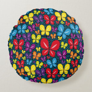 Butterflies over water . BFYOW01.Black BG Round Cushion