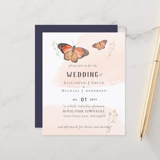 Butterflies Paradise Watercolor WEDDING Invitation (Front/Back In Situ)