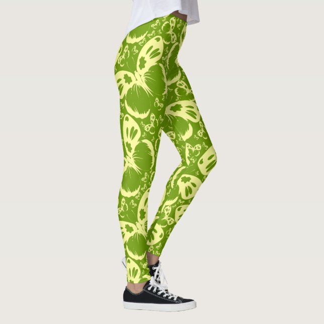 Butterflies Pattern Background Green Leggings (Right)