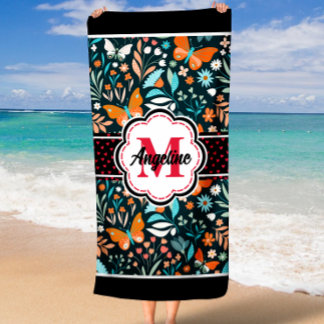 Butterflies Pattern Custom Name Monogram Beach Towel