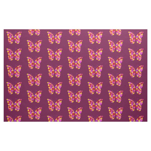 Butterflies Pattern on Wine Red Fabric (Fat Quarter)