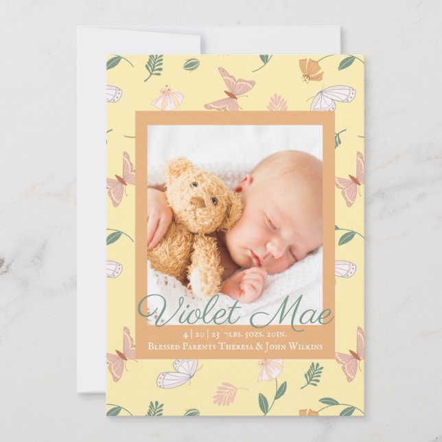 Butterflies Photo Birth Announcement (Front)