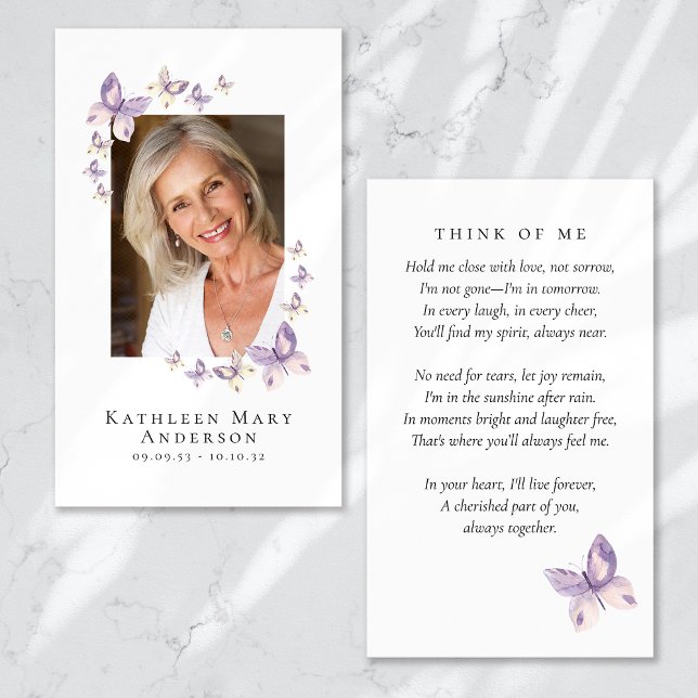 Butterflies Photo Funeral Memorial Prayer Card (Creator Uploaded)