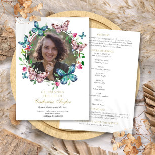 Butterflies Photo Funeral Order Of Service Program Invitation
