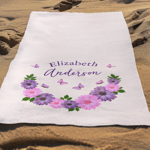 Butterflies Pink and Purple Beach Towel