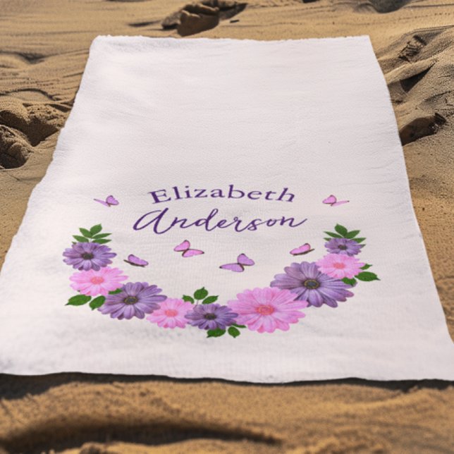 Butterflies Pink and Purple Beach Towel (Creator Uploaded)