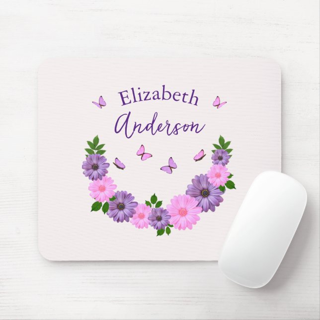 Butterflies Pink and Purple Mouse Pad (With Mouse)