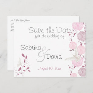 Butterflies & Pink Chrysanthemum Save the Date Announcement Postcard
