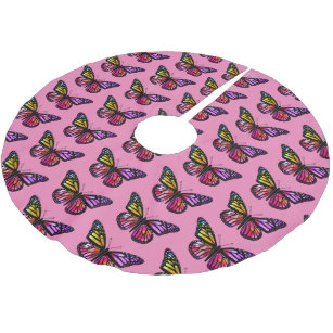 Butterflies Pink Colourful Watercolor Pattern Brushed Polyester Tree Skirt