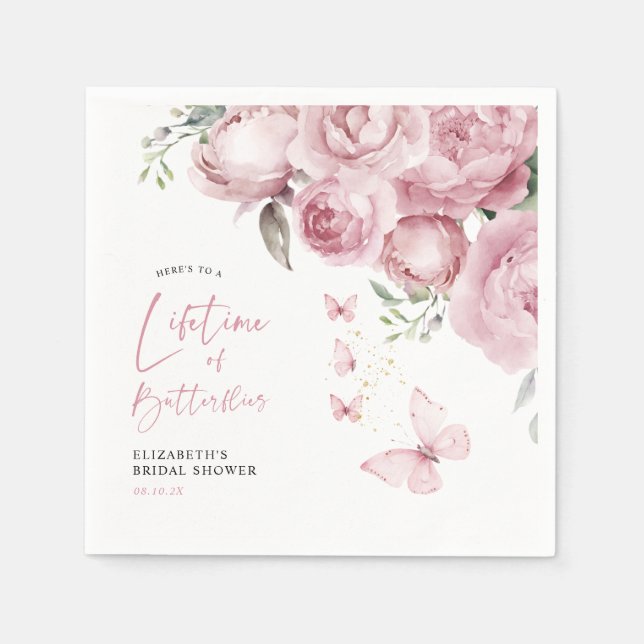 Butterflies Pink Floral Bridal Shower Napkin (Front)