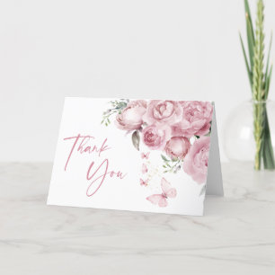 Butterflies Pink Floral Bridal Shower Thank You Card