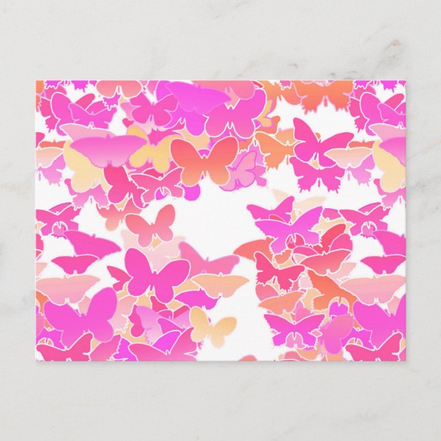 Butterflies, pink, fuchsia and coral postcard (Front)