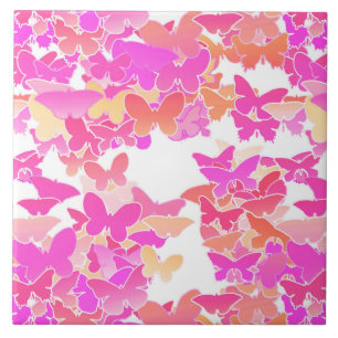 Butterflies, pink, fuchsia and coral tile
