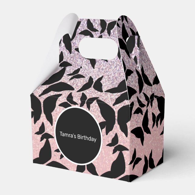 Butterflies Pink Glitter Birthday Party Favour Box (Front Side)