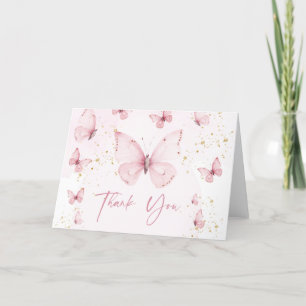 Butterflies Pink Gold Bridal Shower  Thank You Card