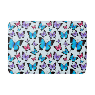Butterflies Pink Purple Blue Teal Bath Mat