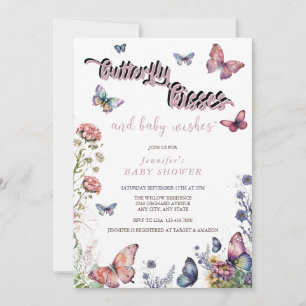 Butterflies Pink Purple Floral Baby Shower Invitation