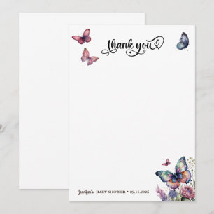 Butterflies Pink Purple Floral Baby Shower Thank You Card